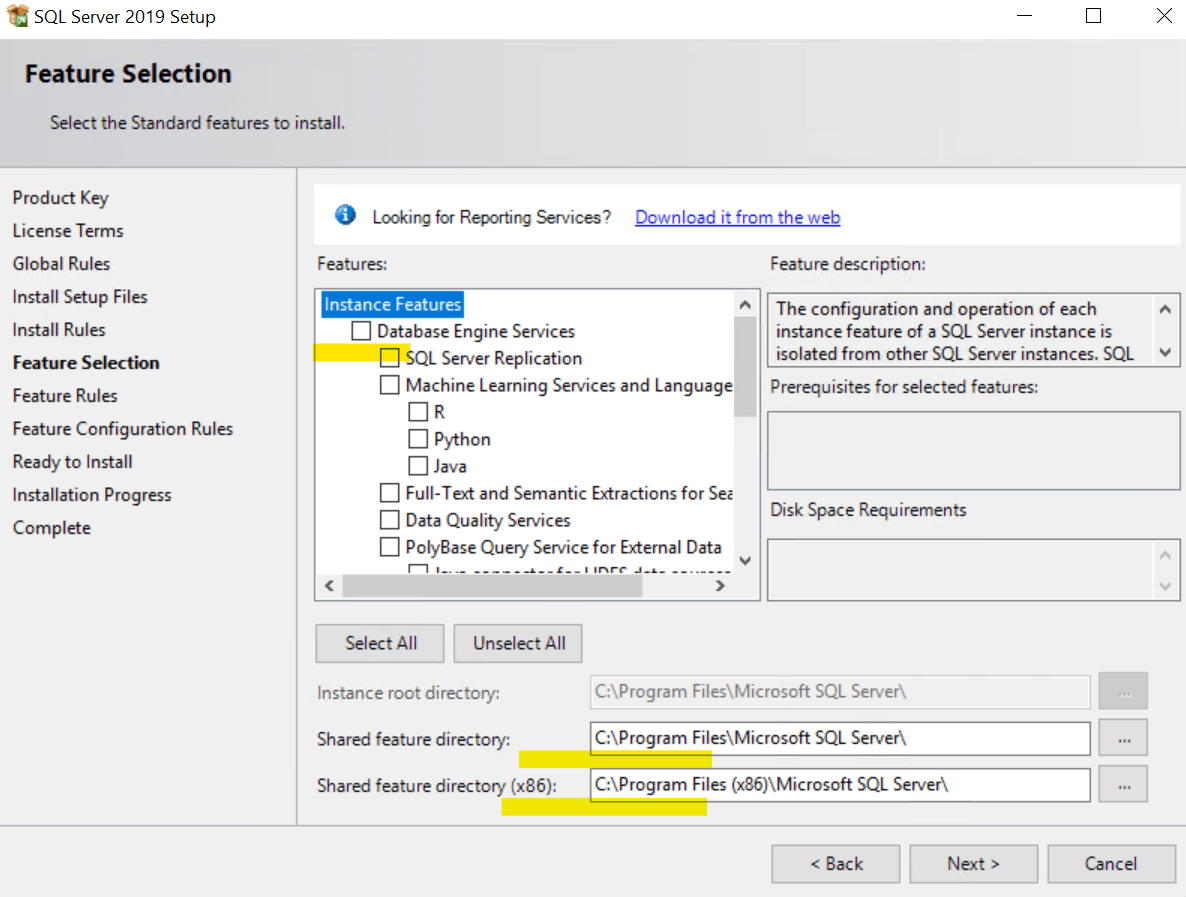 sql server features select